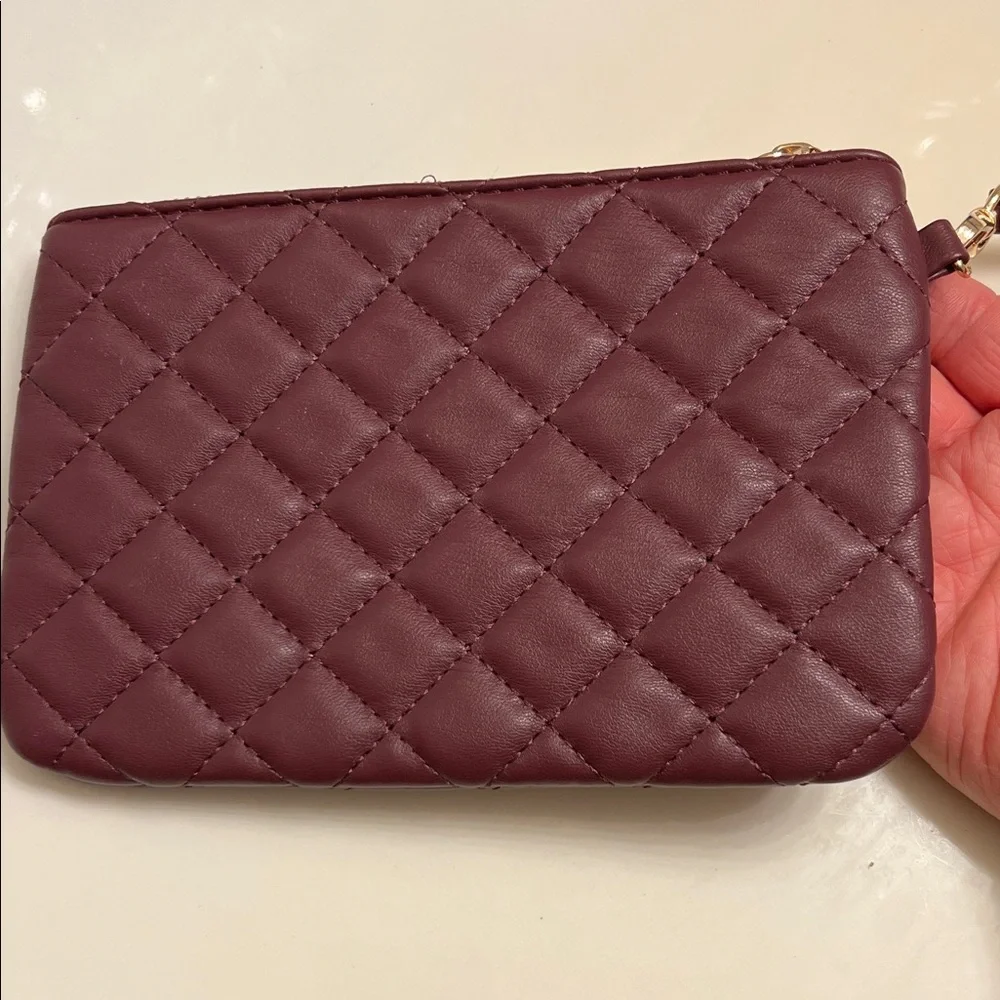 Badgley Mischka Quilted Wristlet Clutch Deep Burgundy